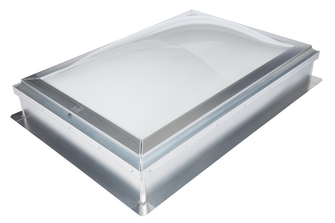 Rendered product image of the Velux CSOS shrink-out smoke vent dome on a white background