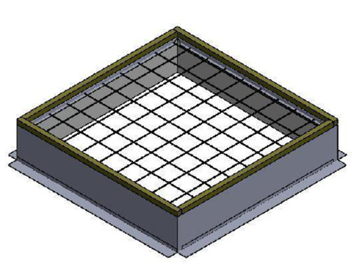3D illustration of an AES pre-insulated roof curb with a welded wire safety grid