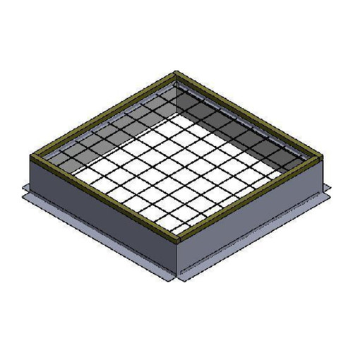CAD rendering of the AES roof curb with a welded wire safety grid across the opening