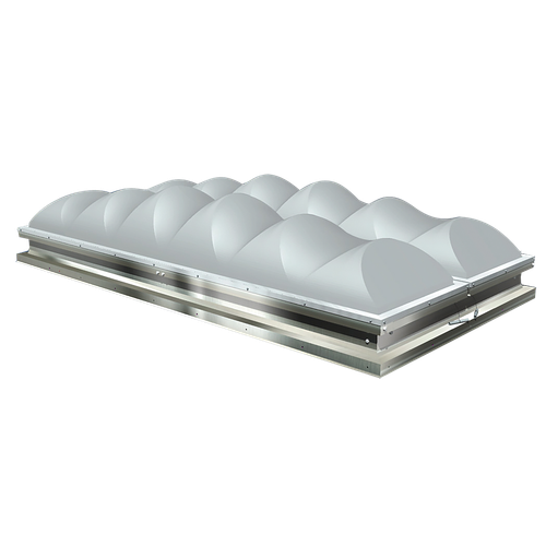 3D rendered illustration of a Kingspan arched double-door smoke vent on a white background