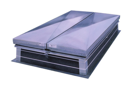 Studio photo of a Kingspan metal lid smoke vent with a peaked double-leaf cover