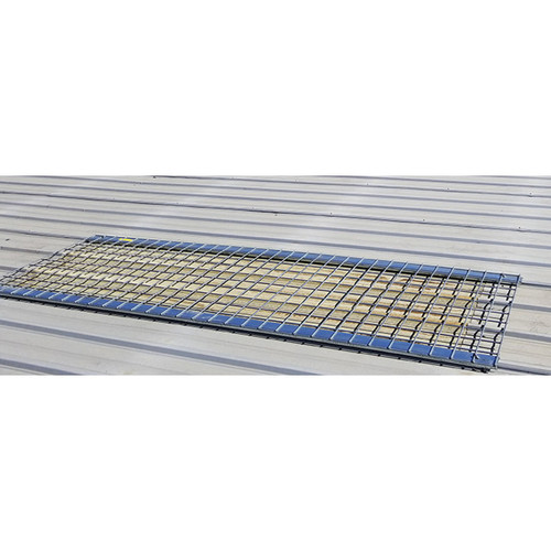 Metal roof with multiple Saf-T-Screen wire safety screens installed near roof vents