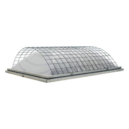 Exterior wire mesh safety screen over a barrel-vault skylight dome on a plain white background