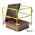 CAD rendering of the Bilco RL2-S yellow guardrail system installed around an open roof hatch