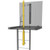 CAD rendering of a yellow ladder safety post with pull-up loop above a fixed roof access ladder