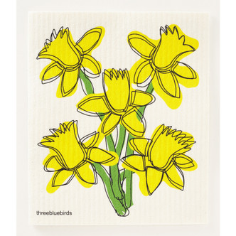 Three Bluebirds Daffodils Swedish Dishcloth
