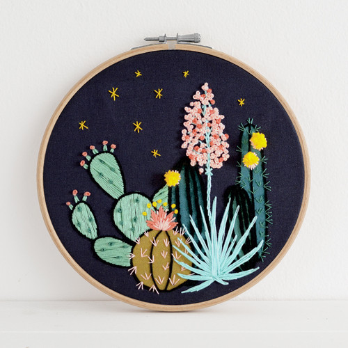 Night Cactus Embroidery Kit, 6 inch