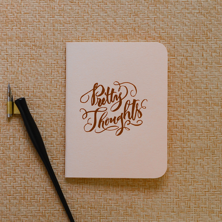 "Pretty Thoughts" Gold Foil Notebook, Blush Pink