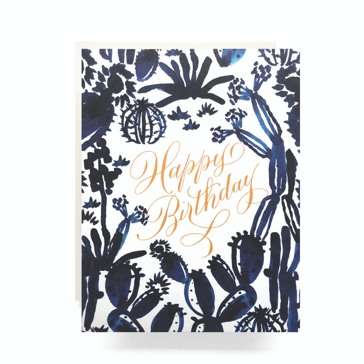 Indigo Cactus Birthday Greeting Card