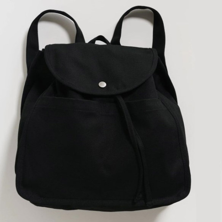 Drawstring Canvas Backpack- Black