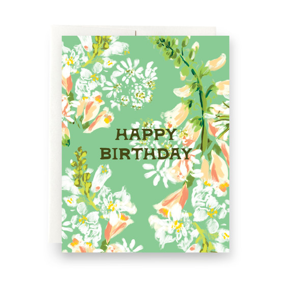 Green Floral Birthday Greeting Card - Antiquaria