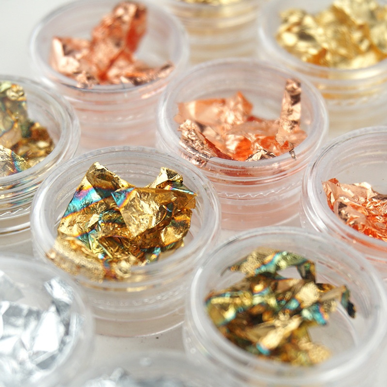 Gold Silver Copper Rose Gold Nail Art Foil Set - Foil Flakes