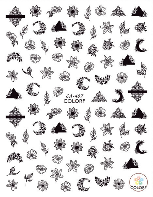 black white floral nail art stickers
