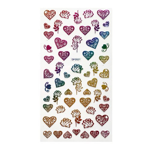 Colorful Metallic Flowers & Hearts Nail Art Stickers DP2021