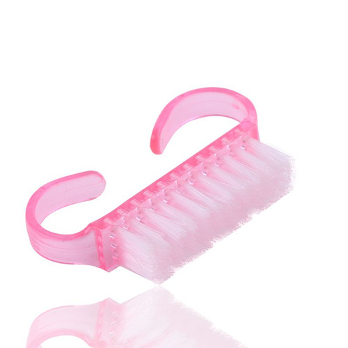 Travel sized pink nail cleaning and scrubbing brush