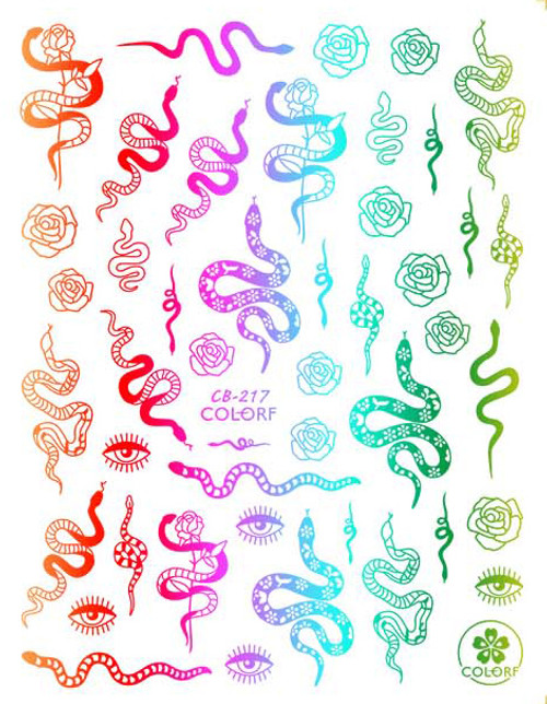 Rainbow Metallic Snake Nail Art Stickers