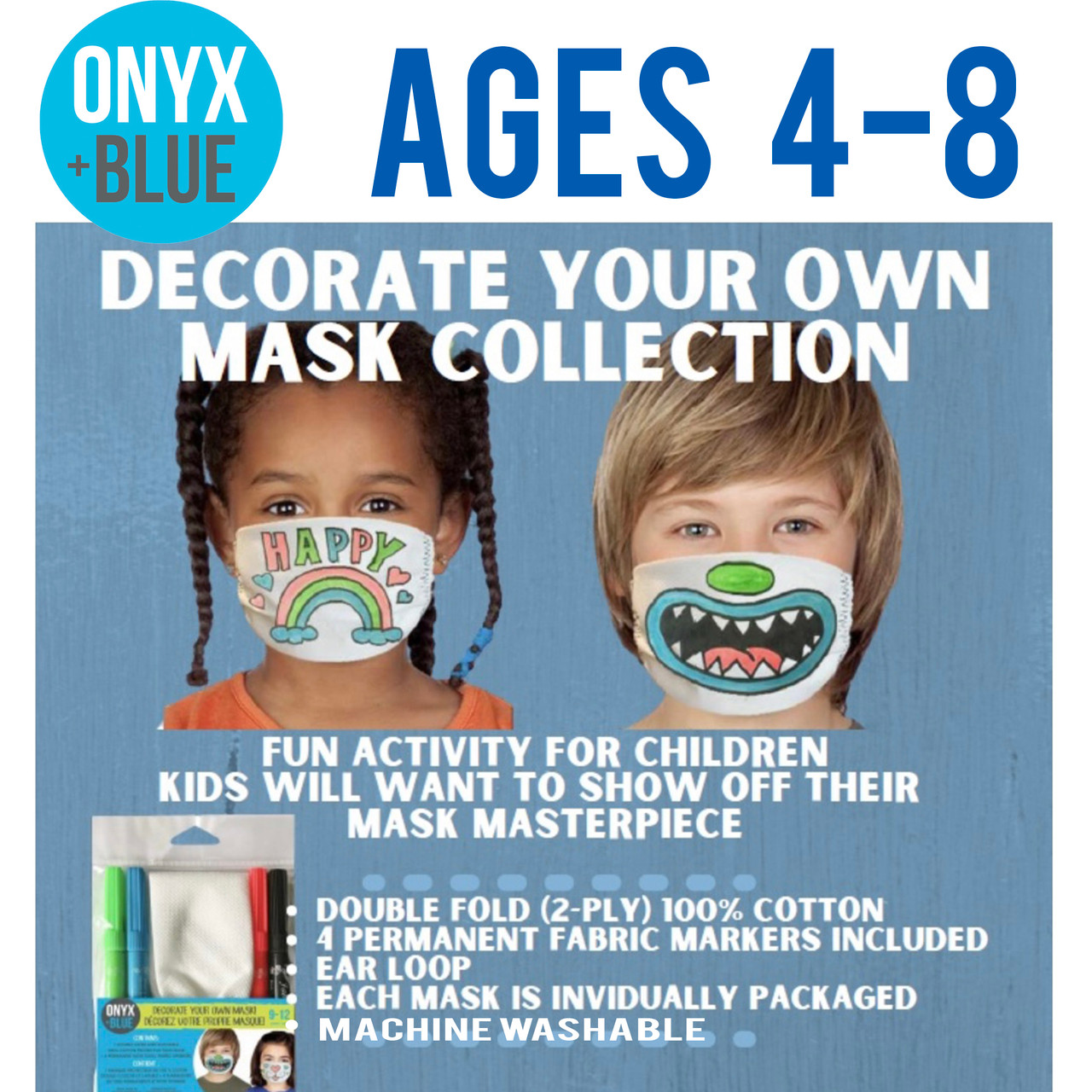 Onyx + Blue Color Your Own Mask Kit, Kids Size for Ages 4-8 - The Fun  Company