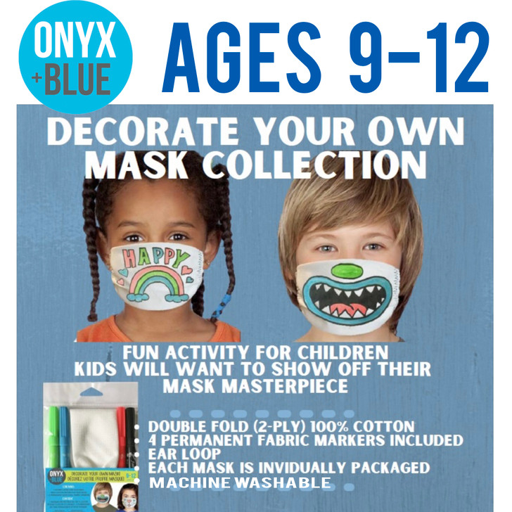 Onyx + Blue Color Your Own Mask Kit, Kids Size for Ages 9-12