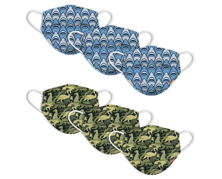 Kids' Disposable Fun Mask 6-pack by Watchitude, Sharks & Dino Camo