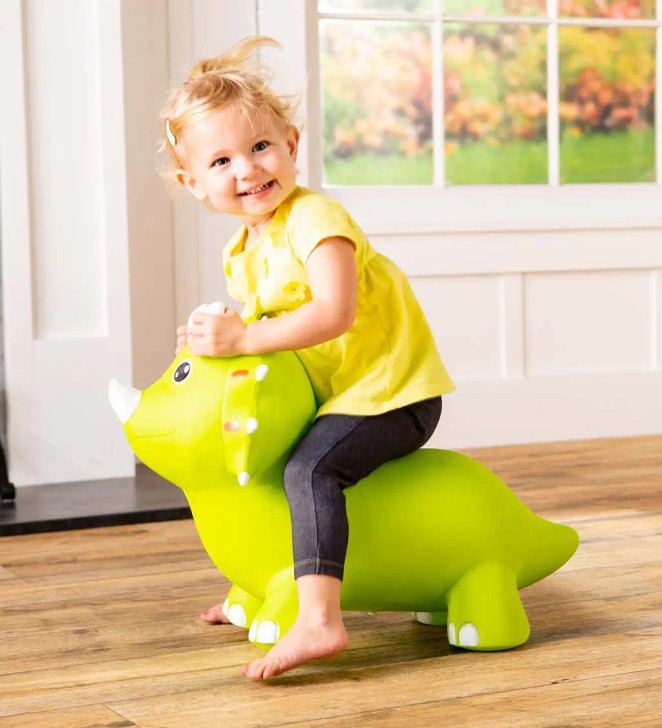 Green Triceratops Bouncy Inflatable Animal Jump-Along