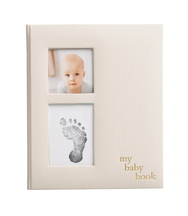 Linen Baby Memory Book and Clean-Touch Ink Pad, Ivory