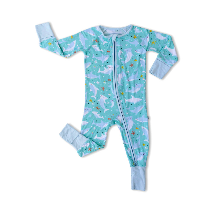 Little Sleepies Shark Soiree Bamboo Viscose Zippy, Size 6-12 Months