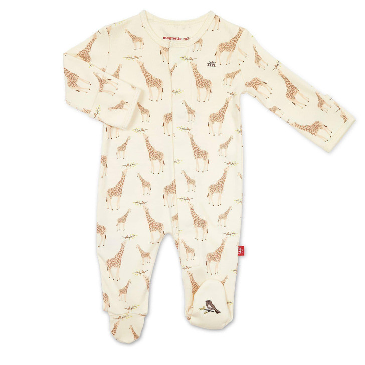 Magnetic Me Cream Jolie Giraffe Organic Cotton Magnetic Footie - Size 9-12 Months