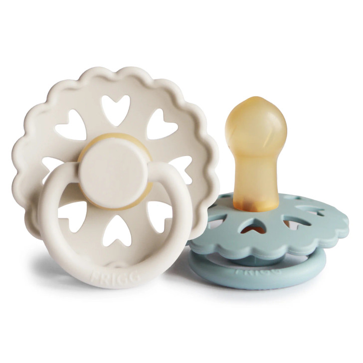 Mushie FRIGG Andersen Fairytale Natural Rubber Baby Pacifier 2-Pack - Cream/Stone Blue