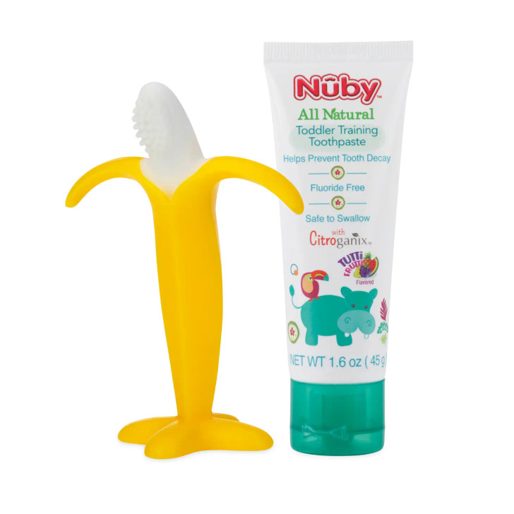 Toddler Training Toothpaste with Silicone Banana Toothbrush