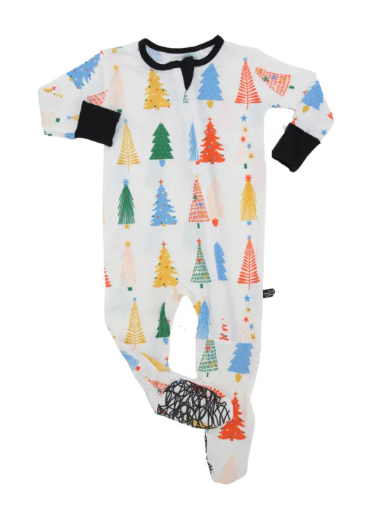 Christmas Pajamas - Quirky Trees Bamboo Footed Sleeper - Size 0-3 Months