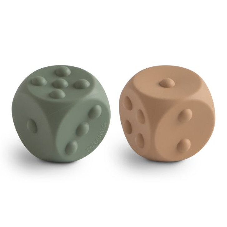 Mushie Dice Press Toy 2-Pack - Dried Thyme/Natural