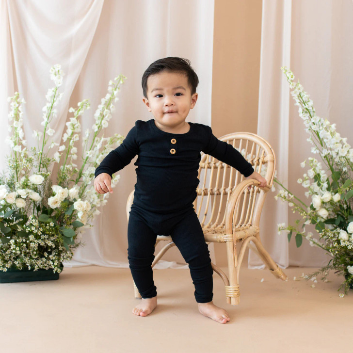 Kyte Baby Ribbed Henley Set in Midnight - 3T