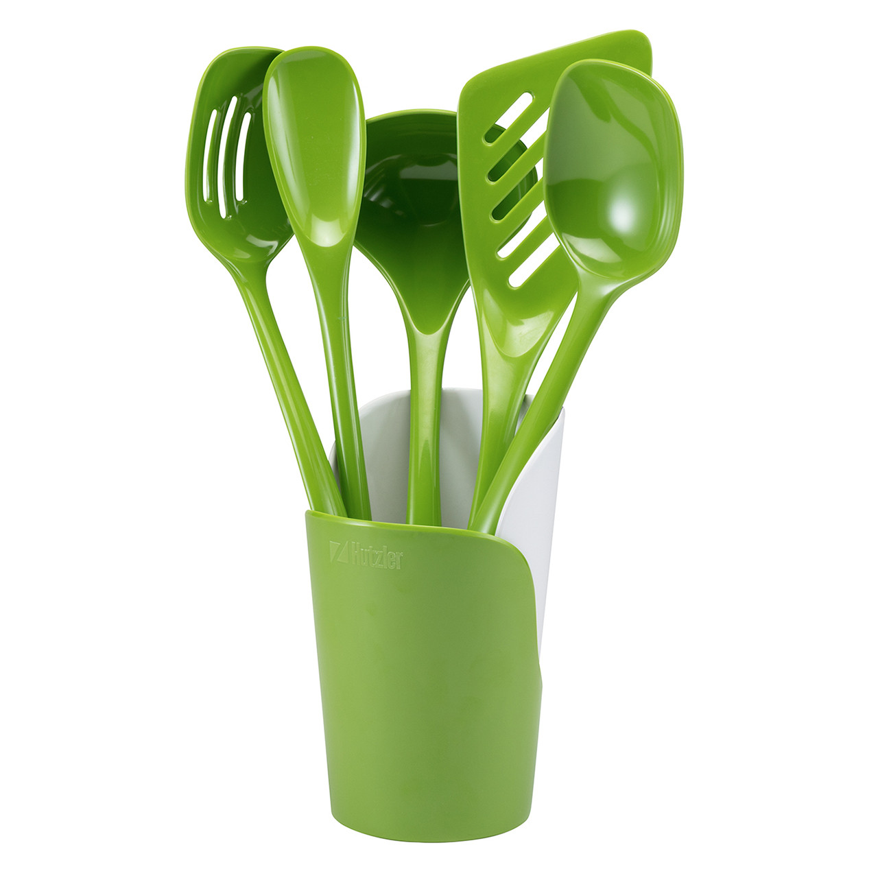 Hutzler Melamine Green Utensils and Crock (Set of 6)