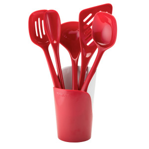 Melamine Utensil Set with Crock, Red Melamine Utensil Set with Crock, Red