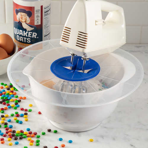 Electric Mixer with Mixing Bowl Splatter Guard and cookie batter