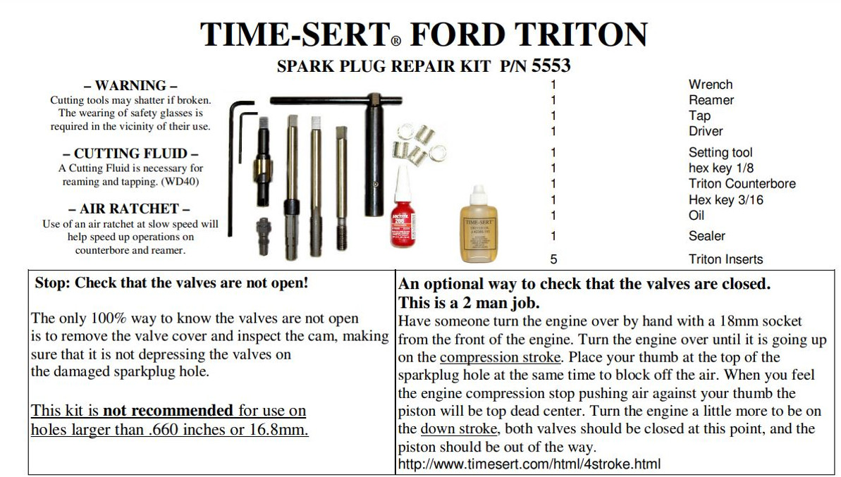 STOP Make sure the valves are closed before drilling or tapping! Spark plug thread repair.