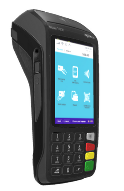 Ingenico Move 5000 BT/WiFi PCI 5.x Thermal printer/40mm, color touch screen, wall charger, Flash 512MB/RAM 512/MB, contactless, MSR, EMV, PN: PWB30911972T, SBOM w/logi fee: MOV500-USJRS05A