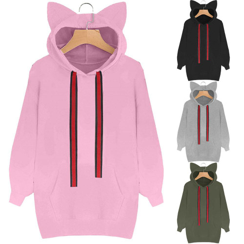 Casual Kitty Pull Over Hoodie With Ears (4 Colors)