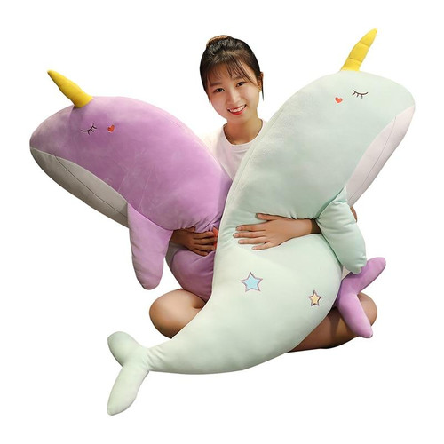 XL Sleepy Narwhal Whale Pillow Plush 3D Stuffed Animal (2 Sizes) 4 Colors