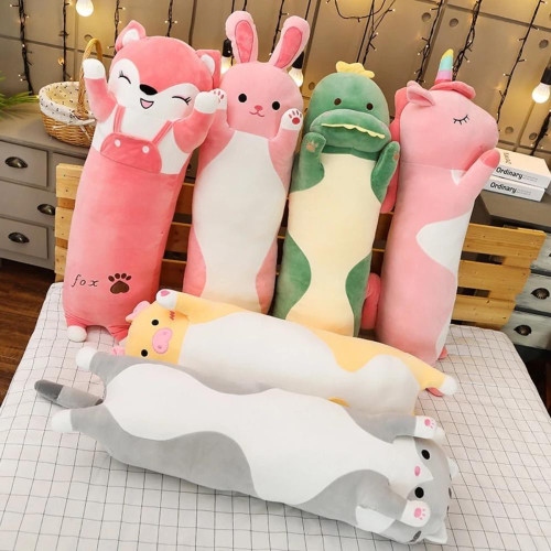 Tubular Animals Pillow Plush 3D Stuffed Animal Unicorn, Dino, Fox, Kitty, Bunny or Pig