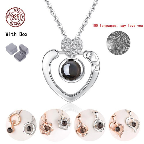 "I Love You" Forever 100 Language Micro Projection Necklace 925 Sterling Silver (12 Styles)