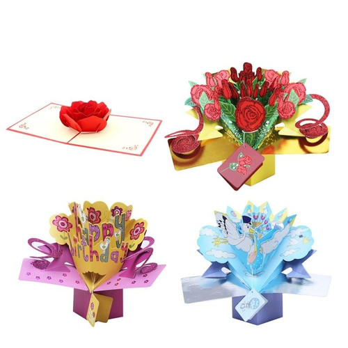 3D Pop Up Gift Card (4 Designs) Roses, Birthday, Newborn