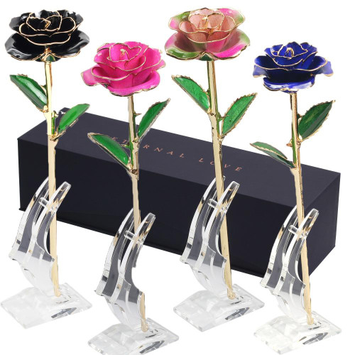 Preserved 24k Gold Long Stem Immortal Rose (3 Styles) 20 Variants NEW Colors 2021