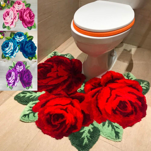 Triple Rose Flower Carpet Rug Mat (4 Colors) Bathroom Decor