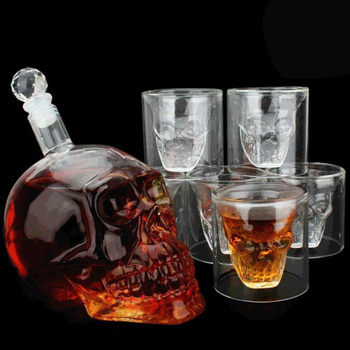 Skull Bottle Whisky Decanter 3D Shot Glasses (2 Styles & 5 Sizes)