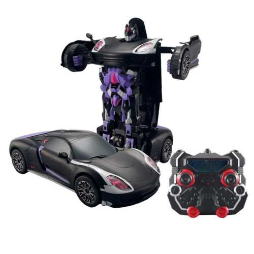 XL Black Sports Car Remote Control Robot One Button Transformation Car Toy