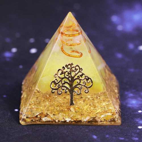 Ceregat Orgonite Pyramid Yellow (2 Styles) Chakra Energy Tree of Life For Wealth And Prosperity