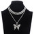 Double Iced Butterfly Pendant Necklace Cuban Chain (9 Colors) Cubic Zirconia