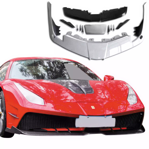 ModeloDrive Partial Carbon Fiber MDES Front Bumper w Splitter > Ferrari 488 GTB F142M 2016-2019 - image 1