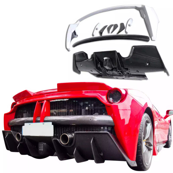 ModeloDrive Partial Carbon Fiber MDES Rear Bumper w Diffuser > Ferrari 488 GTB F142M 2016-2019 - image 1